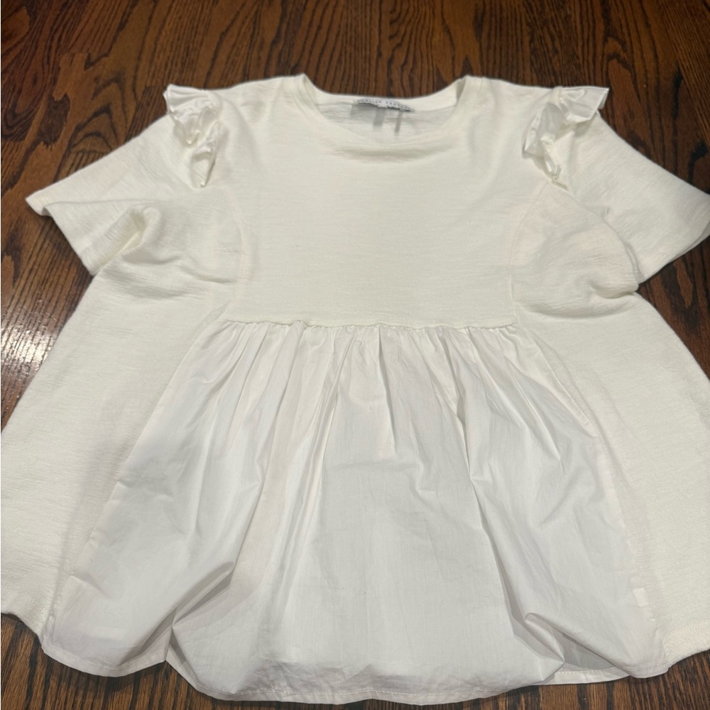 English Factory Cream Womens Blouse with Ruffle Sleeves